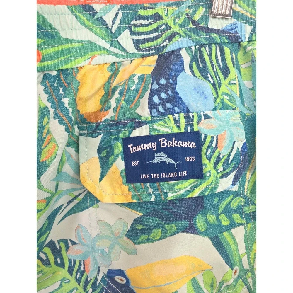 Tommy‎ Bahama Baja Soaring Fronds Boardshorts Toucan Tropical Green Blue SZ L 9